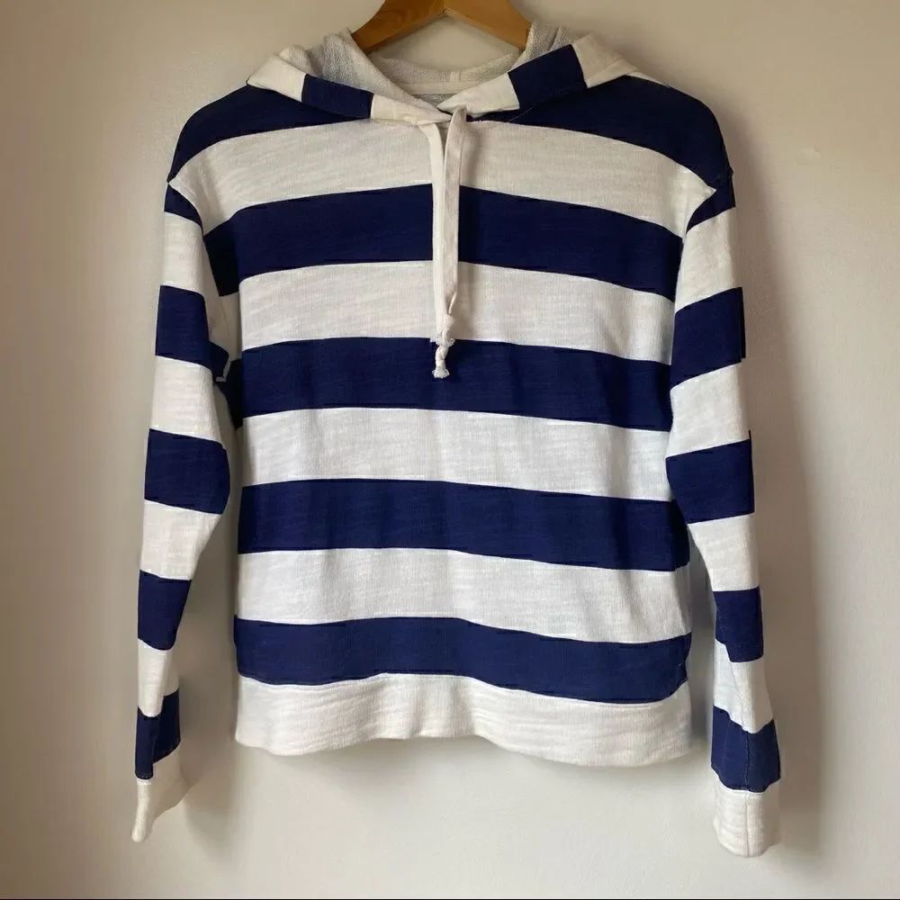 JCREW Vintage fleece Cropped hoodie in striped vintage cotton terry Navy/ White